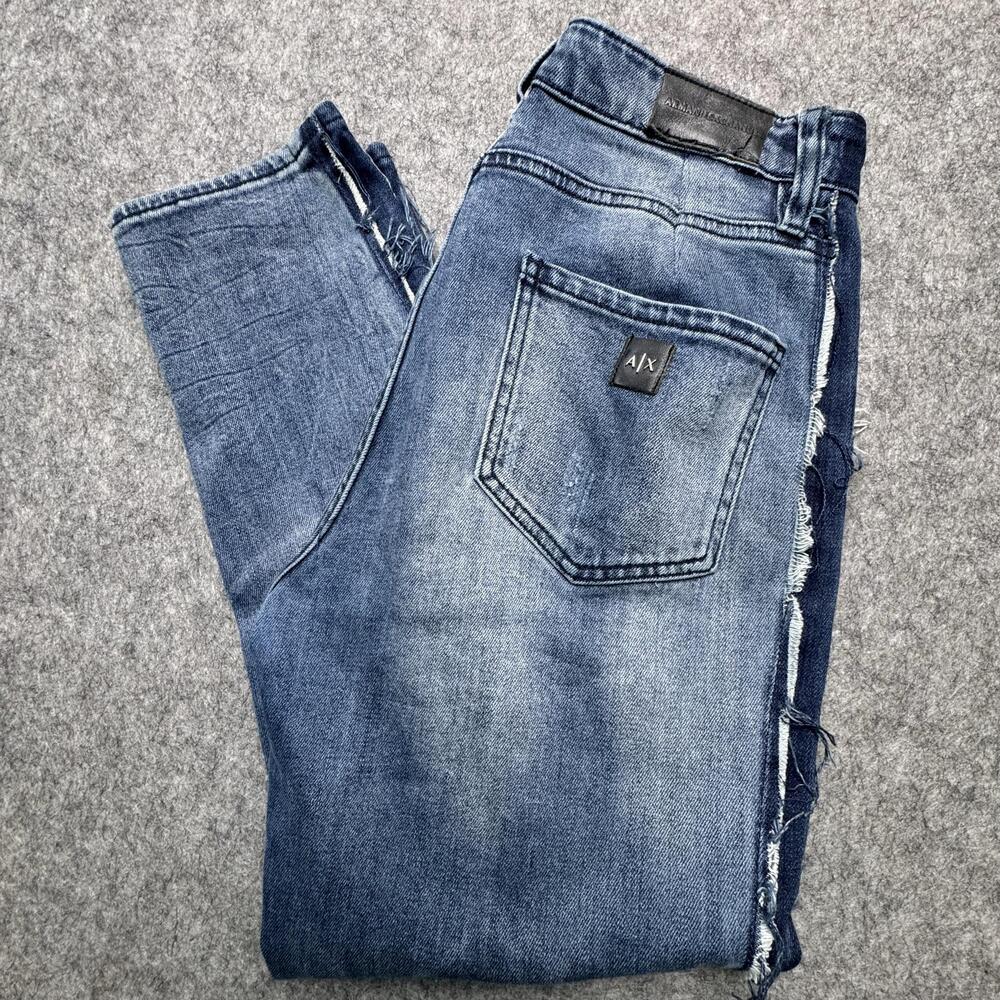 Armani Exchange Jeans Womens 28 Medium Wash Boyfriend Cropped Distressed Fringe